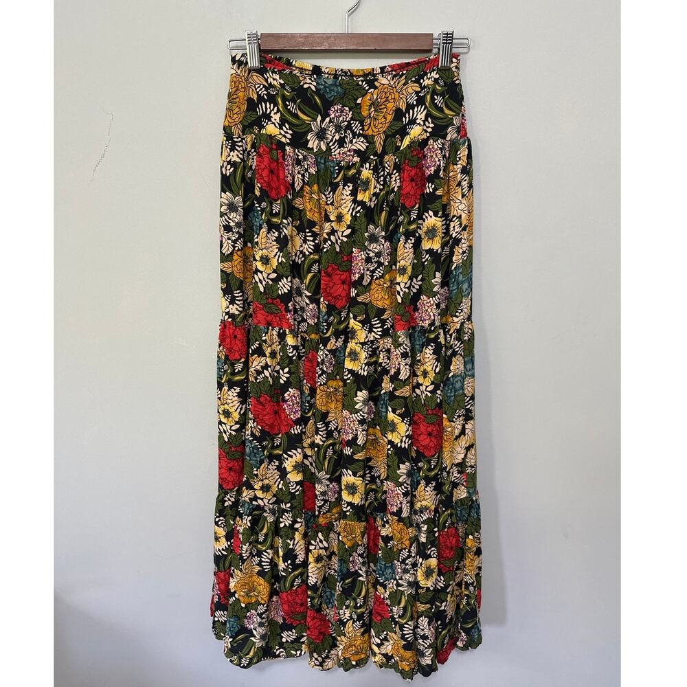 Natural Life Skirt Womens Small Black Floral Maxi Pull On Forest Fairy Boho Chic